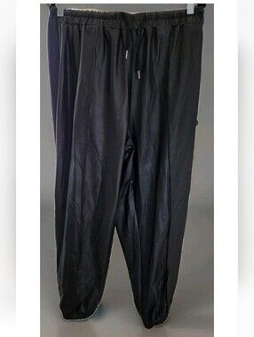 Faux Leather Black Elastic Waist Drawstring Pants XXL